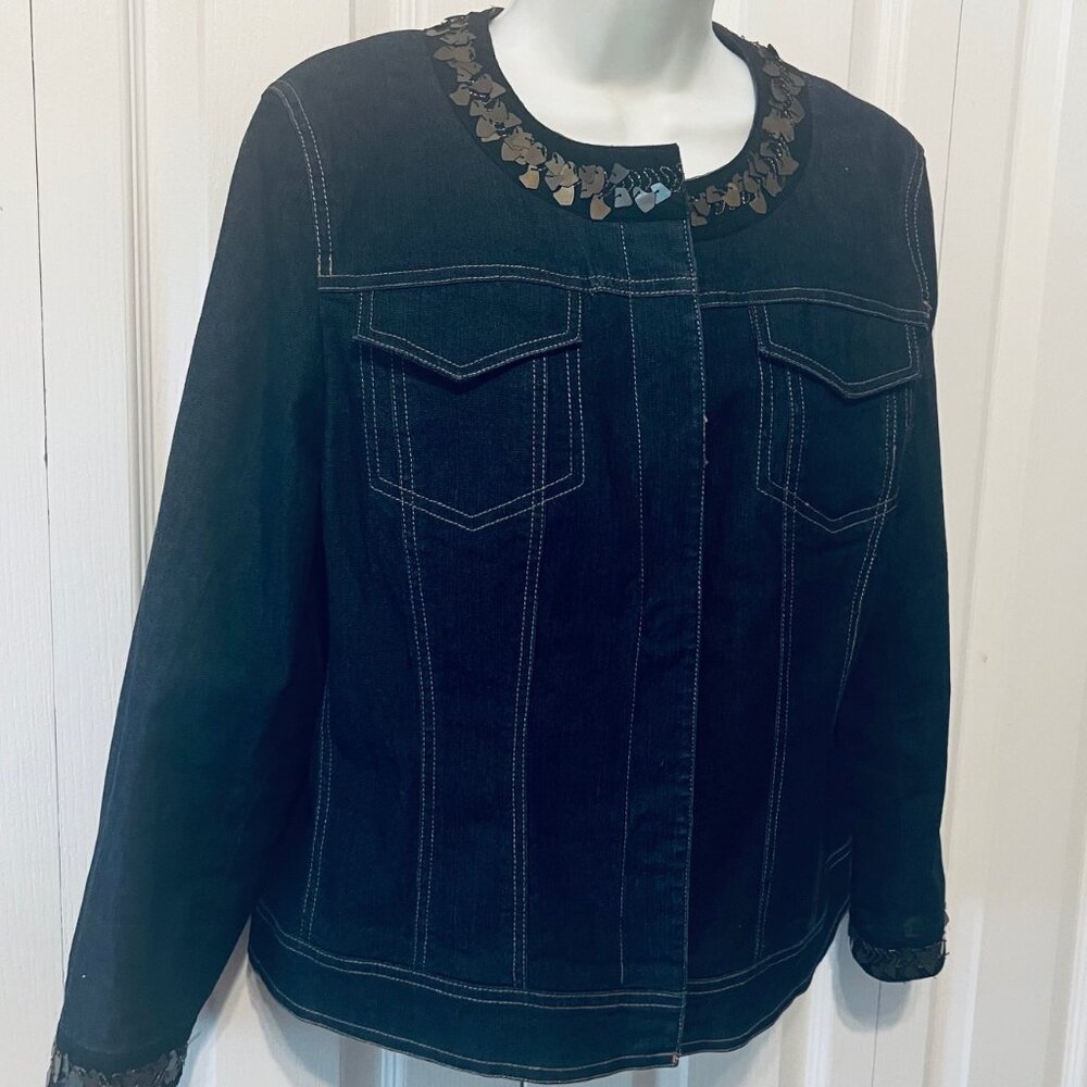 Focus 2000-Women's Stretch Embellished Jean/Denim Jacket-Sz 12-Snap Button-Lined